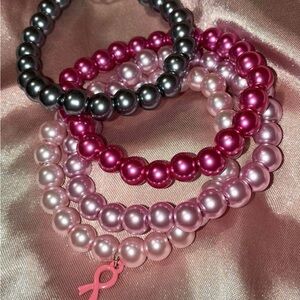 Pink Beaded breast cancer awareness Bracelet Set for women